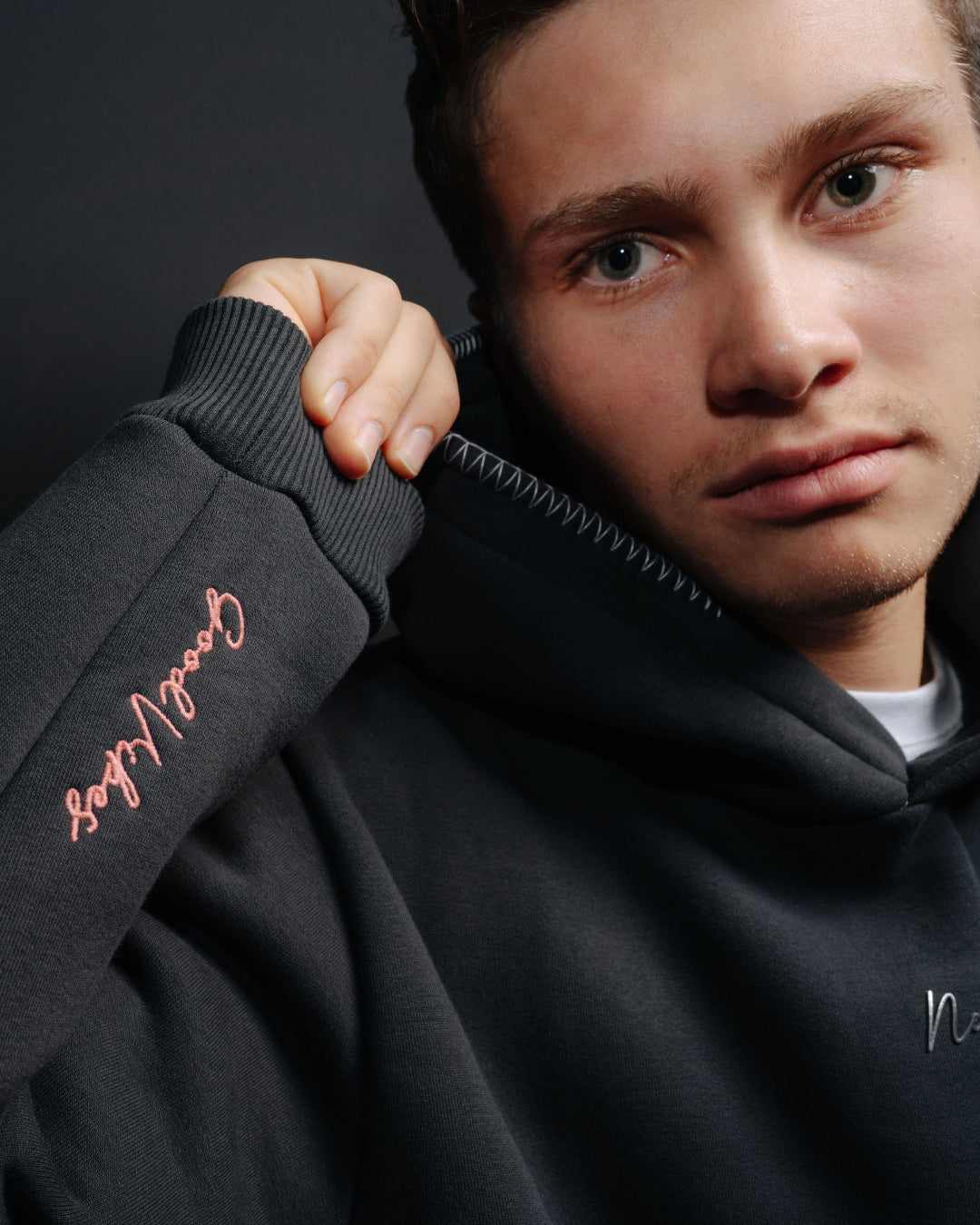 Washed black oversized hoodie rubber