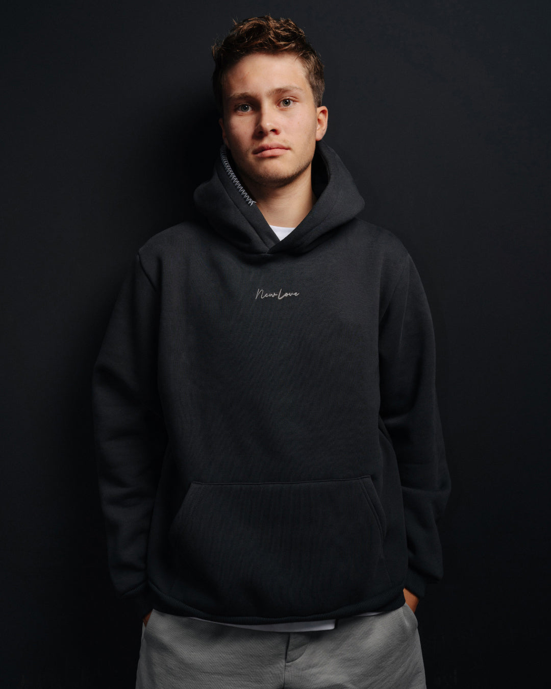Washed black oversized hoodie rubber