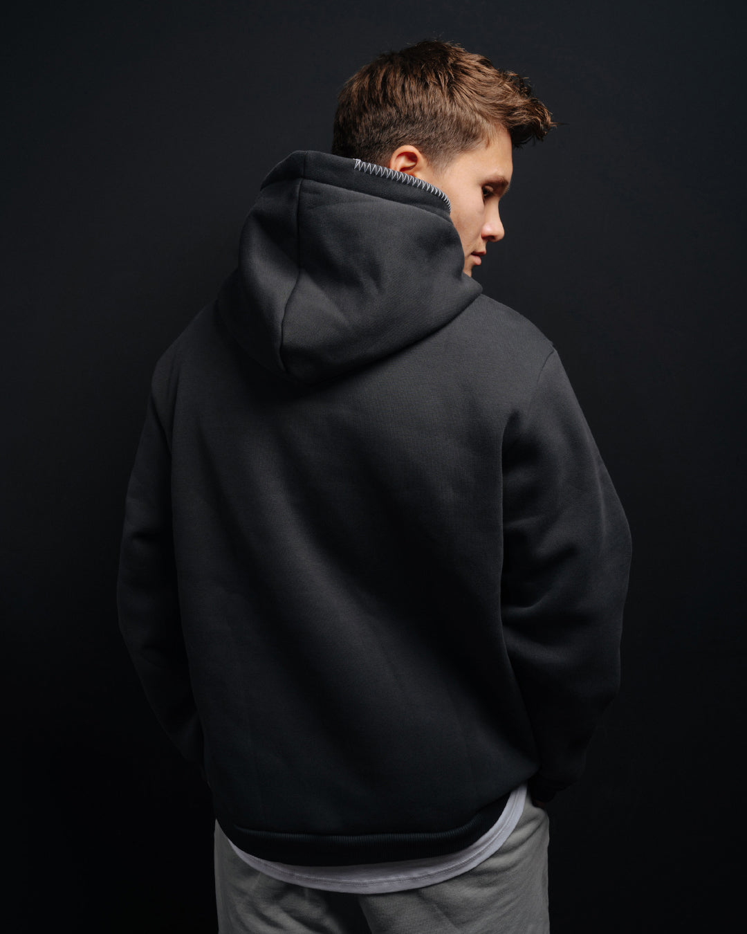 Washed black oversized hoodie rubber