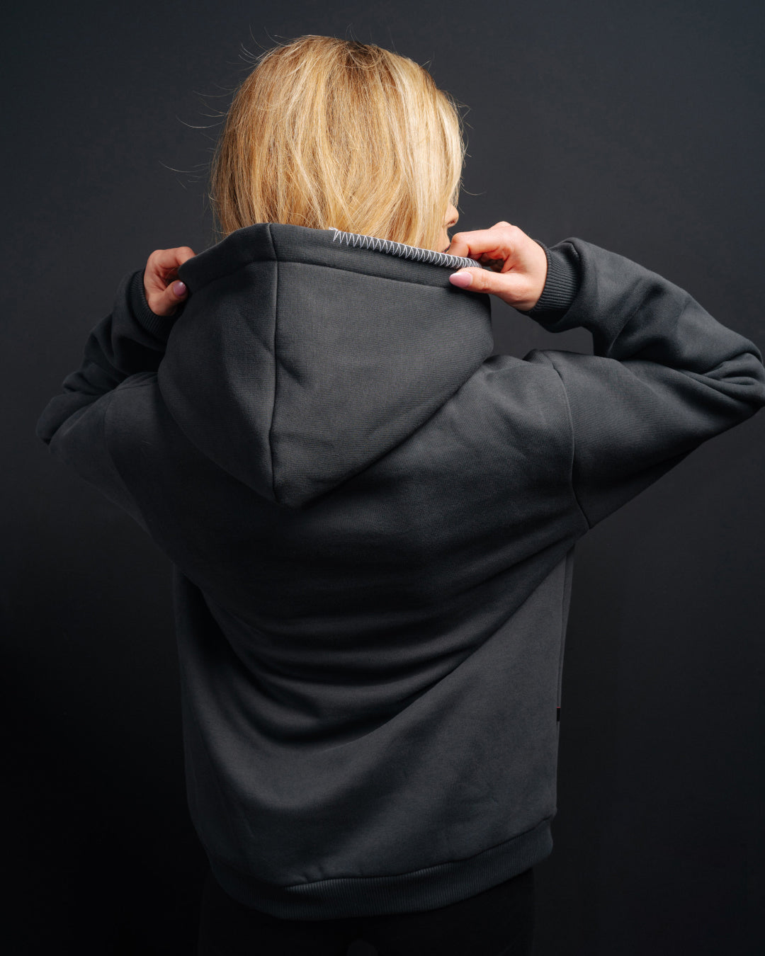 Washed black oversized hoodie rubber